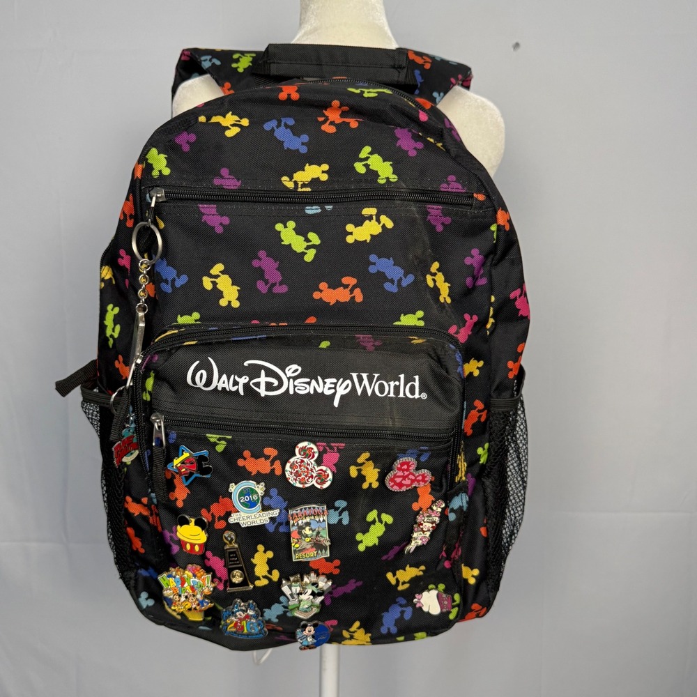 Disney Parks Backpack Women One Size Black Rainbow Mickey Mouse Pins Walt Disney